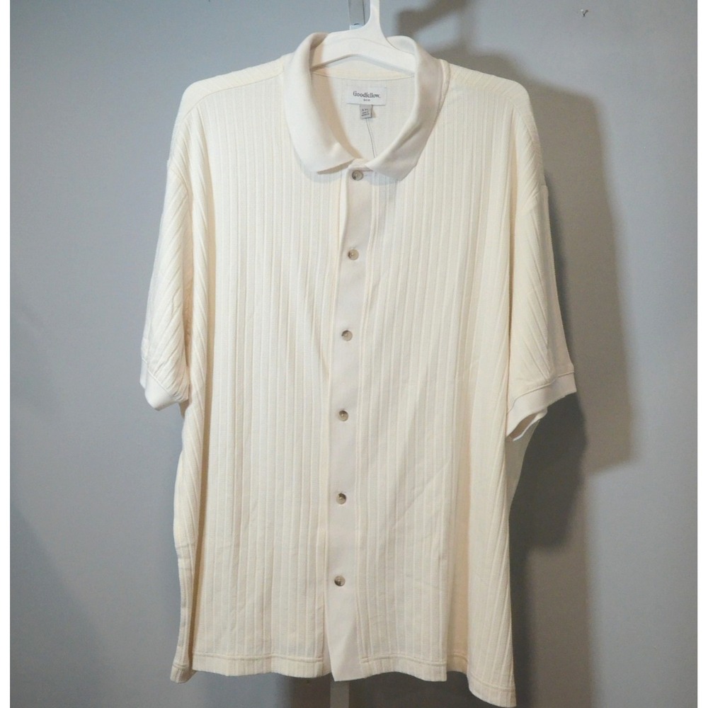 NWT Goodfellow & Co Men's XXL Beige Ribbed Knit Button-up Shirt Short Sleeve